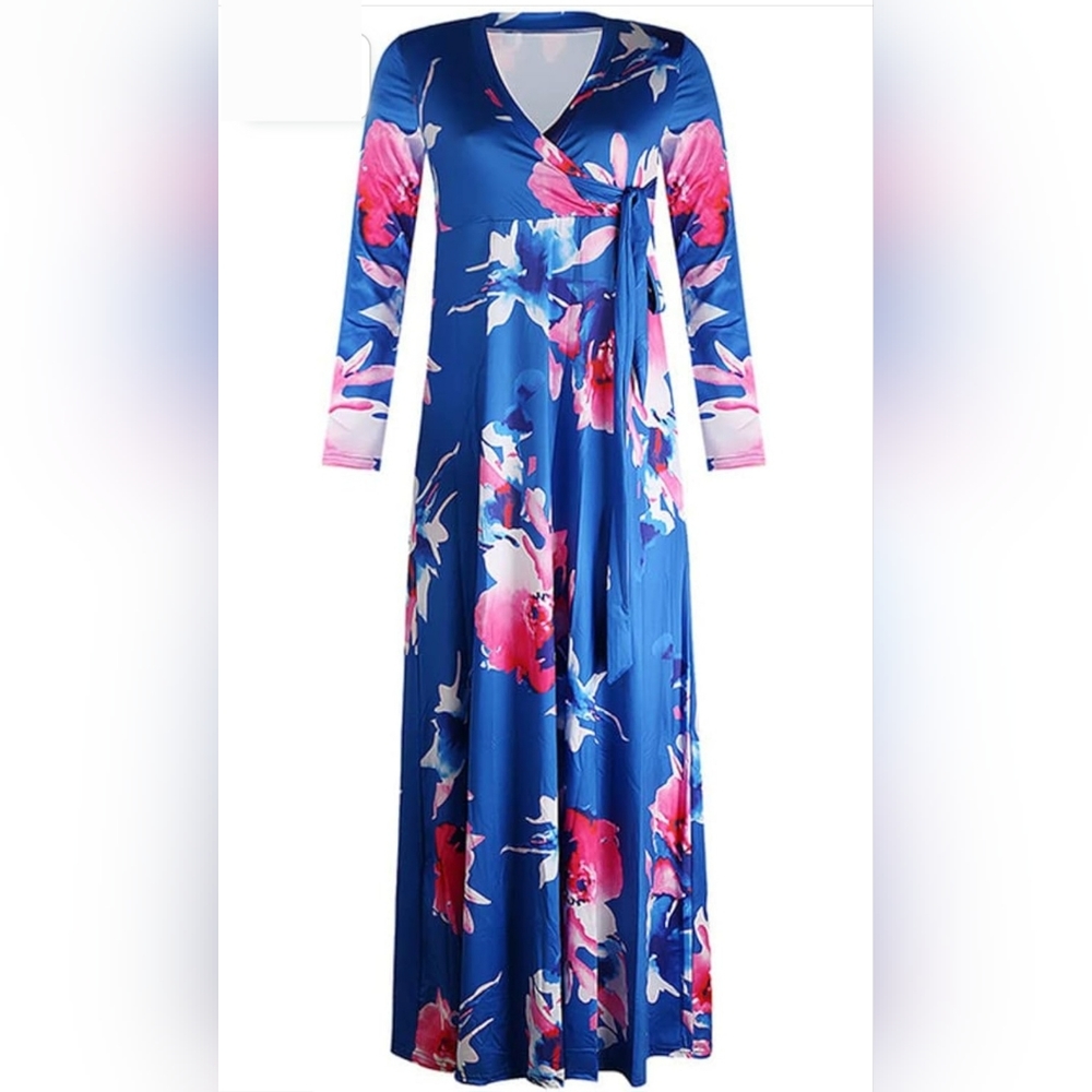 Spring Summer Women's V Neck Printing Dress Skirt no belt